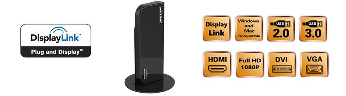 Wavlink USB 3.0 Universal Laptop Docking Station WL-UG39DK1V-C-BL-US